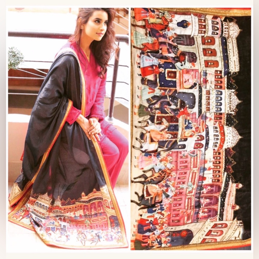 Pakistani Indian Arab art shawl stole dupatta cotton silk embroidered handwork